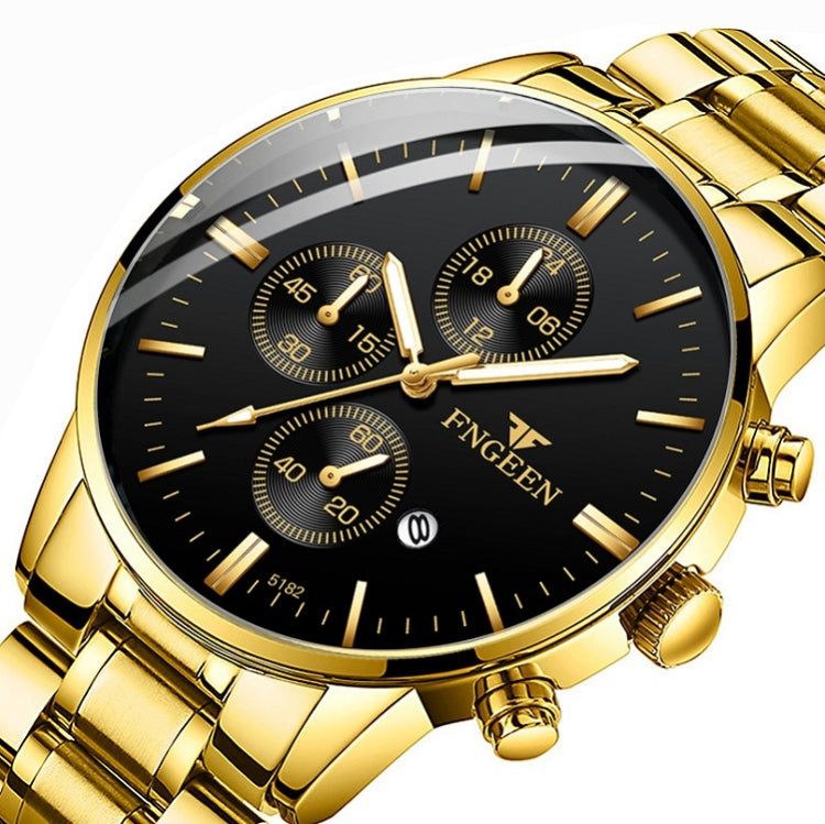 FNGEEN W5128 Men Three Eyes Subdial Luminous Quartz Watch Student Simple Watch, Black Leather Gold Shell Gold Surface, Black Leather Gold Shell Black Surface, Black Leather Gold Shell White Surface, All Black Surface Golden Nails                       ...