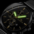 FNGEEN W5128 Men Three Eyes Subdial Luminous Quartz Watch Student Simple Watch, Black Leather Gold Shell Gold Surface, Black Leather Gold Shell Black Surface, Black Leather Gold Shell White Surface, All Black Surface Golden Nails                       ...