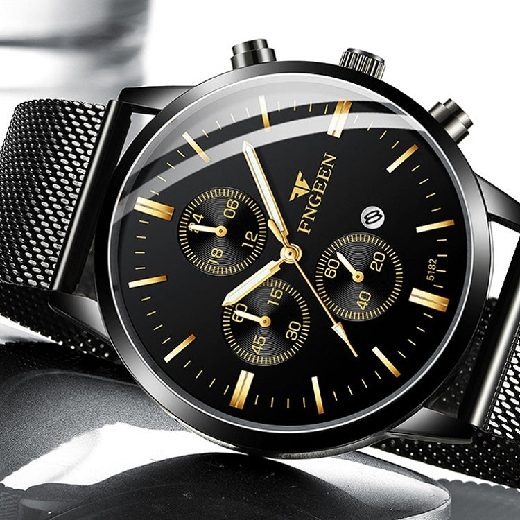 FNGEEN W5128 Men Three Eyes Subdial Luminous Quartz Watch Student Simple Watch, Black Leather Gold Shell Gold Surface, Black Leather Gold Shell Black Surface, Black Leather Gold Shell White Surface, All Black Surface Golden Nails                       ...