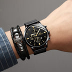 FNGEEN W5128 Men Three Eyes Subdial Luminous Quartz Watch Student Simple Watch, Black Leather Gold Shell Gold Surface, Black Leather Gold Shell Black Surface, Black Leather Gold Shell White Surface, All Black Surface Golden Nails                       ...