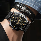 FNGEEN W5128 Men Three Eyes Subdial Luminous Quartz Watch Student Simple Watch, Black Leather Gold Shell Gold Surface, Black Leather Gold Shell Black Surface, Black Leather Gold Shell White Surface, All Black Surface Golden Nails                       ...