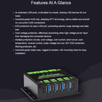 Waveshare 23929 USB HUB, Extending 4 X USB 3.2 Ports, Switchable Dual Hosts, Multi Protections, 23929