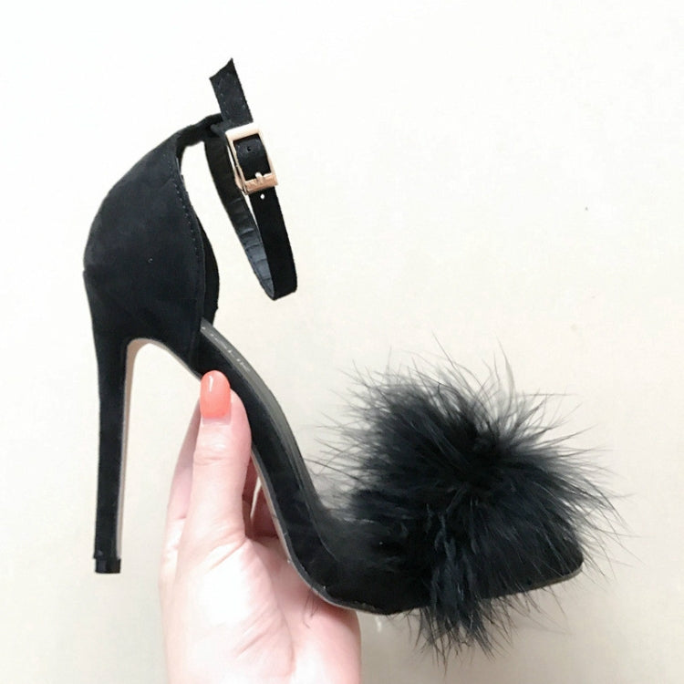Plush Peep-Toe High Heels, 35, 36, 37, 38, 39, 40, 41, 42, 43