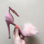 Plush Peep-Toe High Heels, 35, 36, 37, 38, 39, 40, 41, 42, 43
