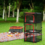 Outdoor Folding Drying Net Four-Layer Storage Basket Storage Basket Camping Drying Fish Drying Net Rack Hanging Basket, Four-Layer Storage Basket(Red), Four-Layer Storage Basket(Green)