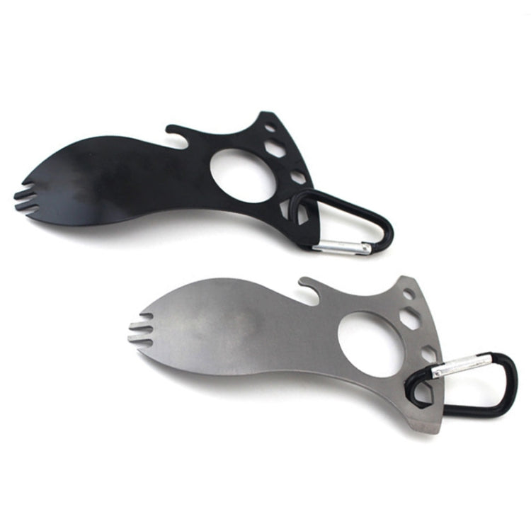Outdoor Multifunctional Camping Spoon Stainless Steel Tableware Portable Picnic Tableware Fork And Spoon, Light Grey, Black