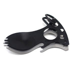 Outdoor Multifunctional Camping Spoon Stainless Steel Tableware Portable Picnic Tableware Fork And Spoon, Light Grey, Black