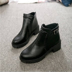 Round Toe Zippers Chunky Boots Short Plush Square Heels Ankle Boots for Women, 35, 36, 37, 38, 39, 40, 41, 42, 43