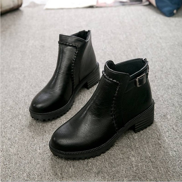 Round Toe Zippers Chunky Boots Short Plush Square Heels Ankle Boots for Women, 35, 36, 37, 38, 39, 40, 41, 42, 43