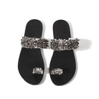 Flat Bottom Pin Rhinestone Sequins Sandals, 35, 36, 37, 38, 39, 40, 41, 42