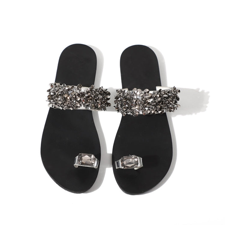 Flat Bottom Pin Rhinestone Sequins Sandals, 35, 36, 37, 38, 39, 40, 41, 42