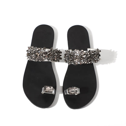 Flat Bottom Pin Rhinestone Sequins Sandals, 36, 38, 40