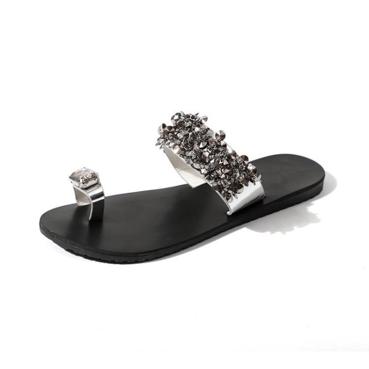 Flat Bottom Pin Rhinestone Sequins Sandals, 35, 36, 37, 38, 39, 40, 41, 42