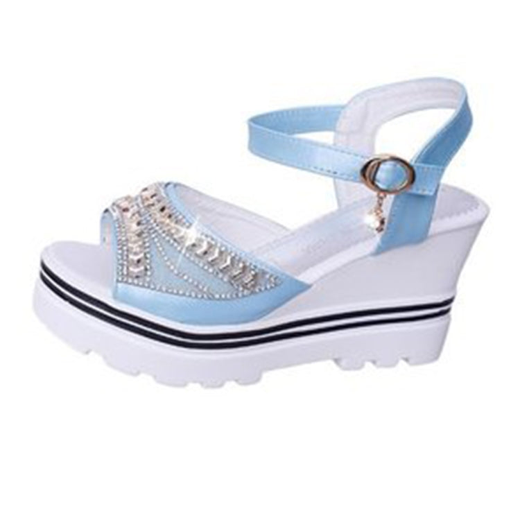 Word Buckle With Rhinestone Platform Sponge Sandals, 35, 36, 37, 38, 39