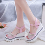 Word Buckle With Rhinestone Platform Sponge Sandals, 35, 36, 37, 38, 39