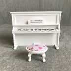 1:12 Mini House Toy Simulatio Piano and Bench, White, Pink, Black