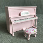 1:12 Mini House Toy Simulatio Piano and Bench, White, Pink, Black