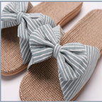 Women Open Toe Linen Striped Home Indoor Slippers, 35-36, 37-38, 39-40