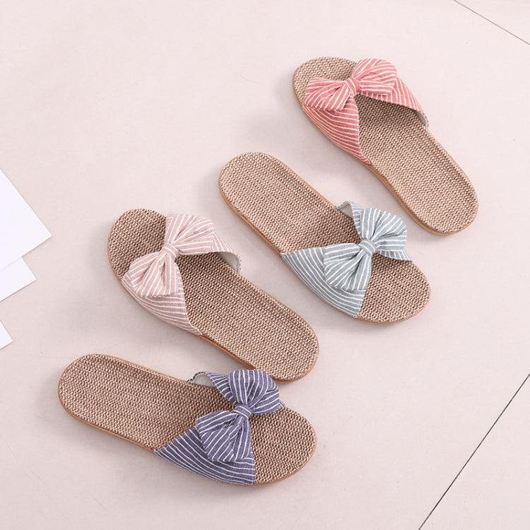 Women Open Toe Linen Striped Home Indoor Slippers, 35-36, 37-38, 39-40