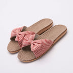 Women Open Toe Linen Striped Home Indoor Slippers, 35-36, 37-38, 39-40