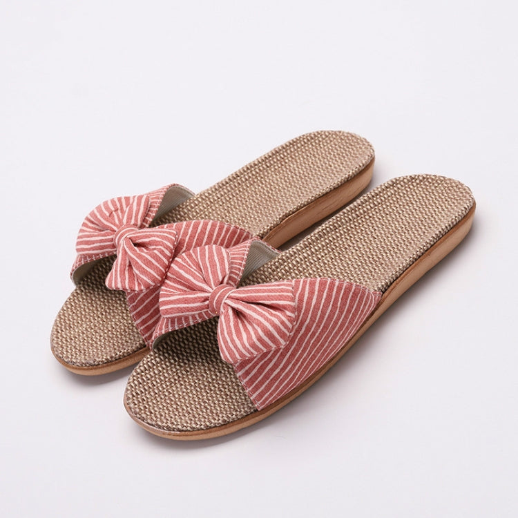 Women Open Toe Linen Striped Home Indoor Slippers, 35-36, 37-38, 39-40