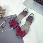 Beach Bow Plastic Transparent Flat Shoes Jelly Fish Mouth Shoes, 35, 36, 37, 38, 39, 40