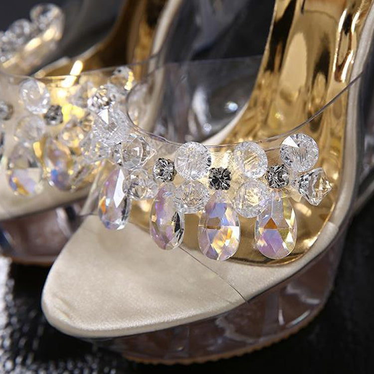 Women Diamond 14cm  High-heeled Slippers Crystal Waterproof Non Slip Bottom Thick Sandals, 34, 35, 36, 37, 38, 39, 40