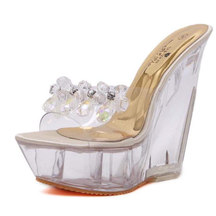 Women Diamond 14cm  High-heeled Slippers Crystal Waterproof Non Slip Bottom Thick Sandals, 34, 35, 36, 37, 38, 39, 40