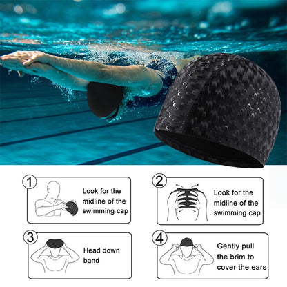 Adult Crescent PU Waterproof Comfortable Earmuff Swimming Cap, Adult Swimming Cap(Silver Grey), Adult Swimming Cap(Black)