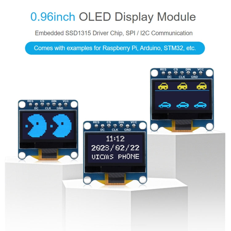 Waveshare 0.96 inch OLED Display Module, 128×64 Resolution, SPI / I2C Communication, 0.96 inch OLED (C Yellow Blue), 0.96 inch OLED (D White), 0.96 inch OLED (E Blue)