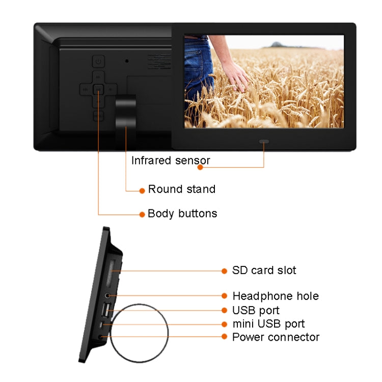 DPF-706-2.4G 7 inch Digital Photo Frame LED Wall Mounted Advertising Machine, US Plug, EU Plug, UK Plug, AU Plug