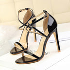 Fashion Ladies Sexy Stiletto Heel Toe Cross Strap Sandals, 34, 35, 36, 37, 38, 39, 40