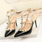 Pointed Stiletto Rivets Shallow Mouth High Heels, 34, 35, 36, 37, 38, 39, 40, 41, 42, 43
