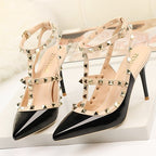 Pointed Stiletto Rivets Shallow Mouth High Heels, 34, 35, 36, 37, 38, 39, 40, 41, 42, 43