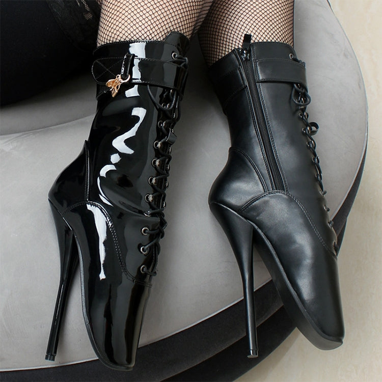 Ballet Pumps Spike Heel Black Lace-Up Pointed Toe Shoes, 36, 37, 38, 39, 40, 41, 42, 43, 44, 45, 46