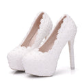 Pearl Lace Wedding Shoes Stiletto Women High Heels, 34, 35, 36, 37, 38, 39, 40, 41