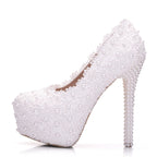 Pearl Lace Wedding Shoes Stiletto Women High Heels, 34, 35, 36, 37, 38, 39, 40, 41