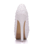 Pearl Lace Wedding Shoes Stiletto Women High Heels, 34, 35, 36, 37, 38, 39, 40, 41