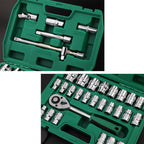 TUOSEN 32 In 1 Sleeve Combination Tool Auto Repair Tool Casing Wrench Set, Mirror, Green Belt