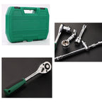 TUOSEN 32 In 1 Sleeve Combination Tool Auto Repair Tool Casing Wrench Set, Mirror, Green Belt