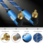 EMK Dual 90-Degree Male To Male Nylon Braided Audio Cable, 0.5m, 1m, 1.5m, 2m, 3m, 5m