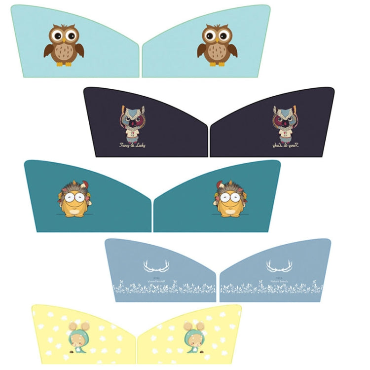 1 Pair Car Window Magnet Sunshade Curtain Heat Insulation Sun Block, 1 Pair (Hedgehog), 1 Pair (Blue Owl), 1 Pair (Antlers), 1 Pair (Kangaroo), 1 Pair (Catman)