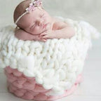 Soft Newborn Photography Prop Chunky Knit Blanket  for 100 Days Milestone, 50x50cm