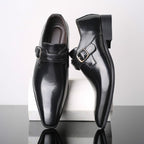 Pointed British Style Men Leather Shoes Buckle Low Heel Shoes, 47, 48