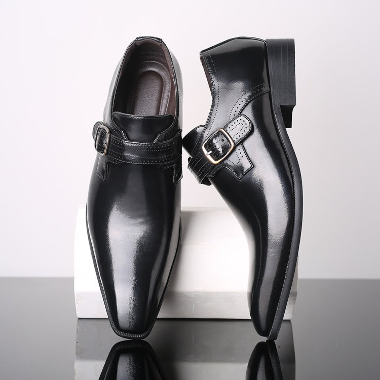 Pointed British Style Men Leather Shoes Buckle Low Heel Shoes, 47, 48
