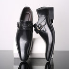 Pointed British Style Men Leather Shoes Buckle Low Heel Shoes, 47, 48