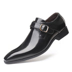Pointed British Style Men Leather Shoes Buckle Low Heel Shoes, 47, 48