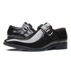 Pointed British Style Men Leather Shoes Buckle Low Heel Shoes, 47, 48