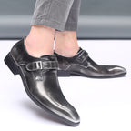 Pointed British Style Men Leather Shoes Buckle Low Heel Shoes, 47, 48