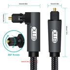 EMK 90 Degree Swivel Adjustable Right Angled 360 Degrees Rotatable Plug Nylon Woven Mesh Optical Audio Cable, 1m(Black), 1.5m(Black), 2m(Black), 3m(Black), 5m(Black), 8m(Black), 10m(Black), 15m(Black), 20m(Black), 25m(Black), 30m(Black)
